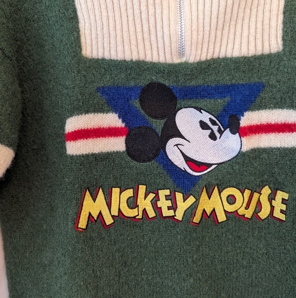 Vintage 90s Disney Mickey Mouse Wool Quarter Zip Pullover Sweater - Picture 2 of 13